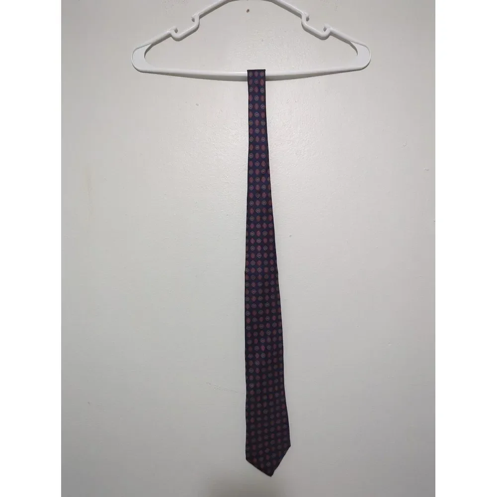 Stafford Mens Navy Blue Red Teal Geometric Medallion Silk Blend Necktie Tie